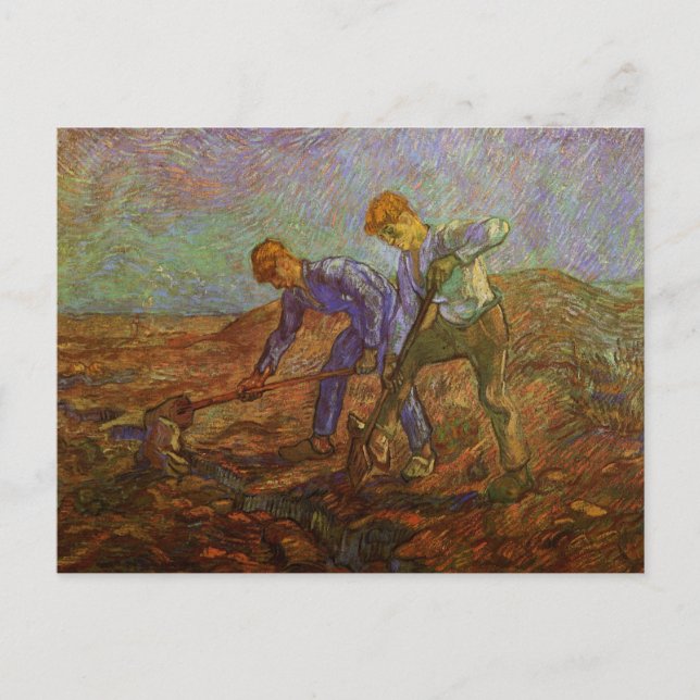 Carte Postale Deux paysans creusant par Vincent van Gogh (Devant)