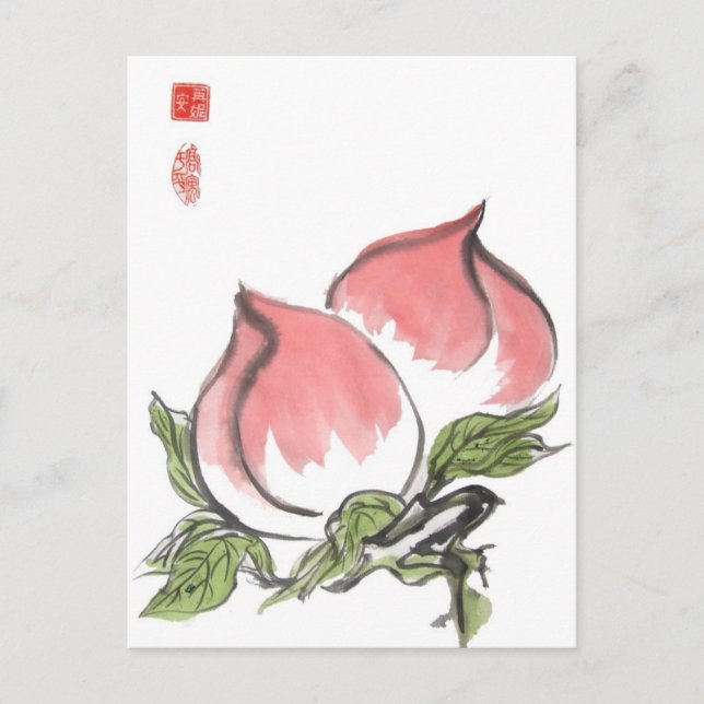 Carte Postale Deux pêches chinoises (Devant)