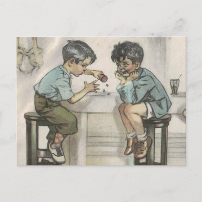 Carte Postale Deux petits garçons jouant avec des dés (Devant)
