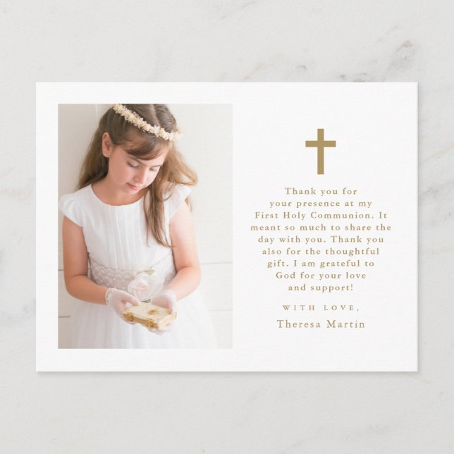 Carte Postale Deux photos croix Première communion Merci (Devant)