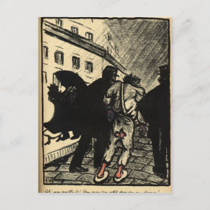 Carte Postale Deux policiers enlèvent un tramp habillé de chiffo