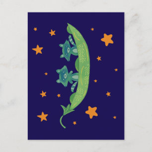 Carte Postale Deux ratons laveurs dans une gousse de pois   Art 