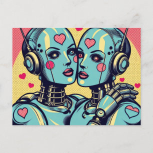 Carte Postale Deux robots féminins amoureux