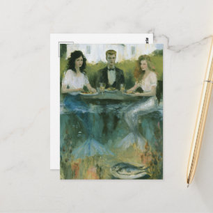 Carte Postale Deux sirènes surréalistes et un homme au dîner pei
