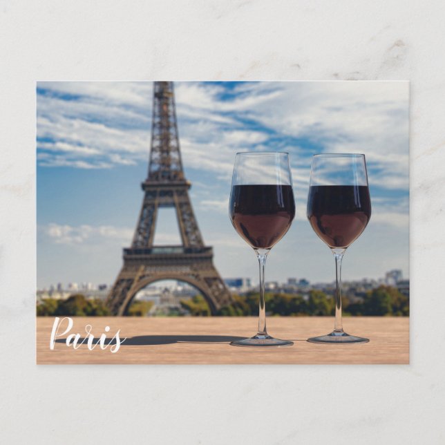 Carte Postale Deux verres de vin avec la tour Eiffel (Devant)