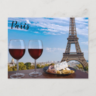 Carte Postale Deux verres de vin en café à Paris
