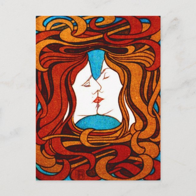 Carte Postale "Deux visages baisant avec les cheveux" vers 1898 (Devant)