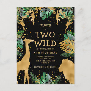 Carte Postale Deux Wild 2e fête d'anniversaire Green Gold Black