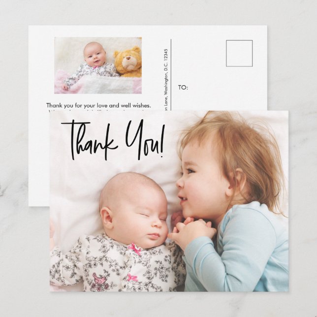 Carte Postale Deuxième bébé fille Baby shower photo Merci (Devant / Derrière)