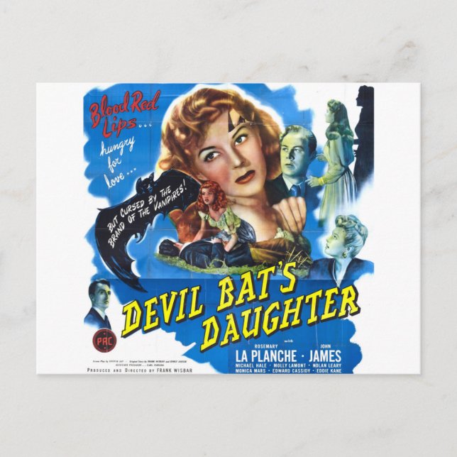 Carte Postale Devil Bat's Daughter, poster de film d'horreur vin (Devant)