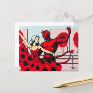 Carte Postale Devil danse avec une femme dans une robe Red Poppy
