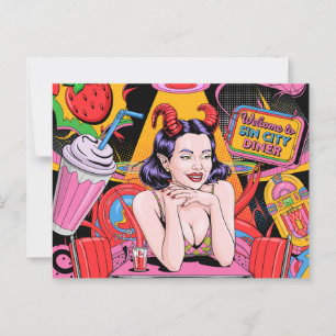 Carte Postale Devilish Woman au Retro Diner Comic Book