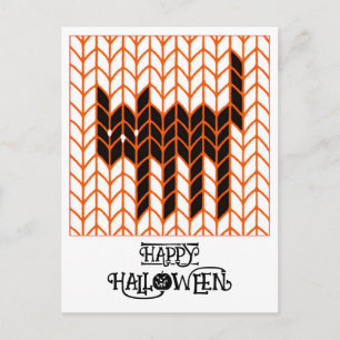 CARTE POSTALE D'HALLOWEEN TRICOT CHAT NOIR