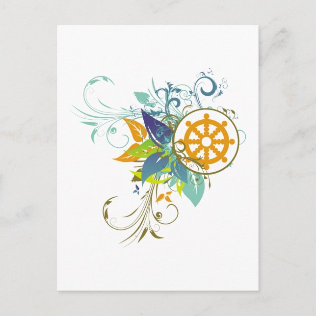 Carte Postale Dharma Wheel Floral (Devant)