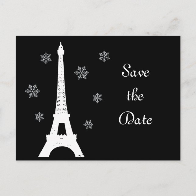 Carte postale d'hiver à Paris pour annoncer une da (Devant)