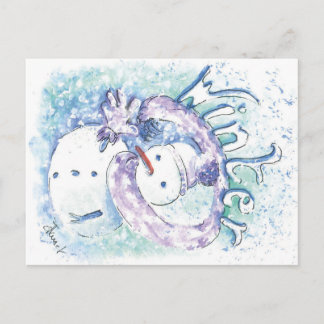 Carte postale d'hiver Bonhomme de neige