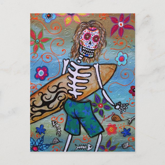 Carte Postale Dia de los Muertos SURFER (Devant)