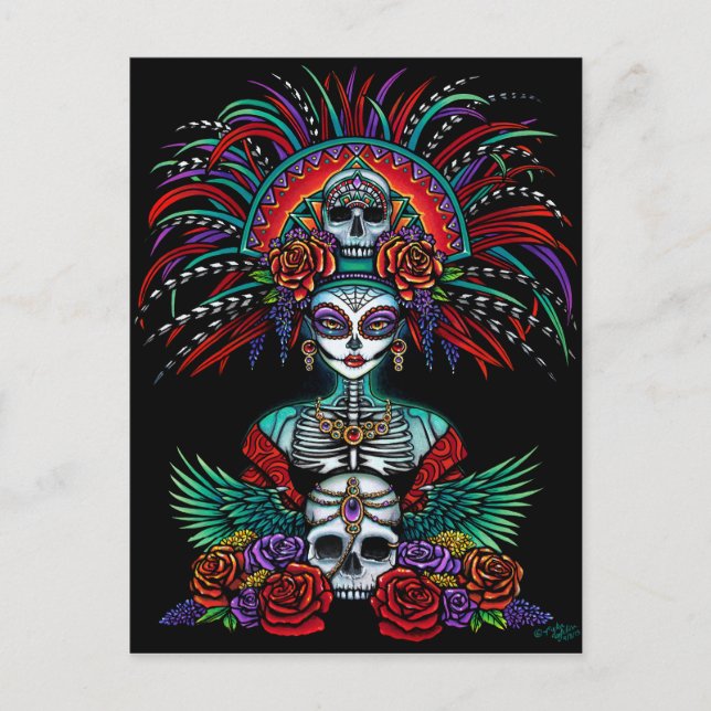 Carte Postale Dia De Muertos Suger Crâne Mictecacihuatl (Devant)