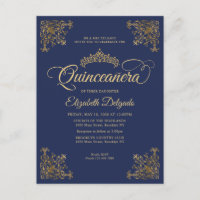 Diadème vintage cadre or bleu marine Quinceanera