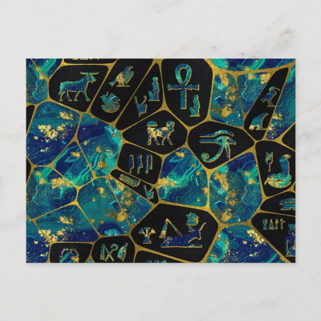 Carte Postale Diagramme égyptien en or et marbre Voronoi (Devant)