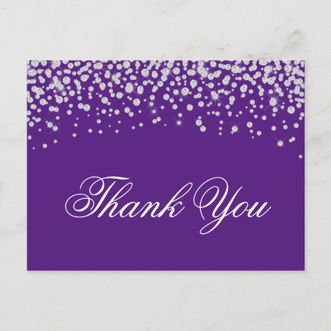 Carte Postale Diamants Faux Étincelants Royal Violet Merci (Devant)