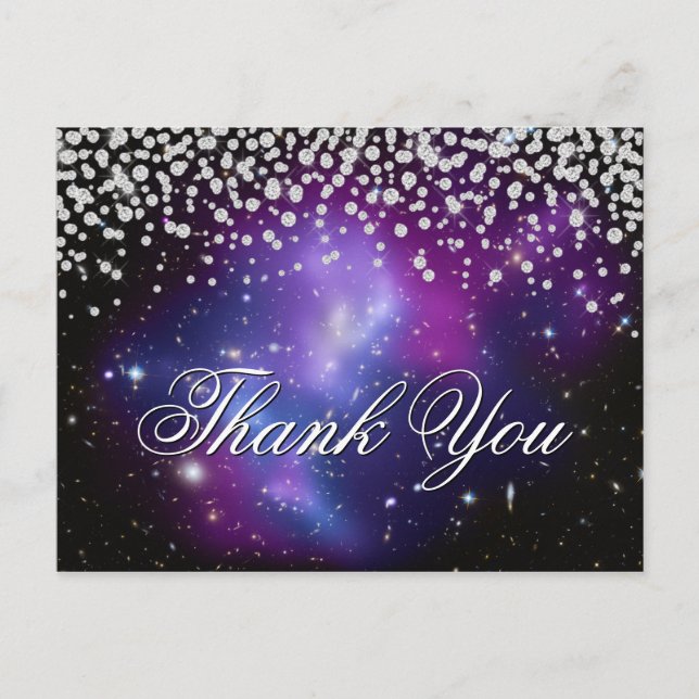 Carte Postale Diamants Faux Étincelants Violet Céleste Merci (Devant)
