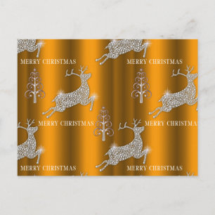 Carte Postale Diamond Reindeer et Arbres d'argent Noël d'or