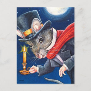 Carte Postale Dickens Noël Scrooge Souris Aquarelle Art