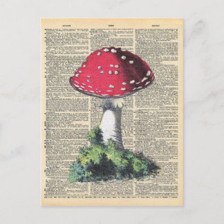 Carte Postale Dictionnaire vintage Art Rouge Champignons Fairy H