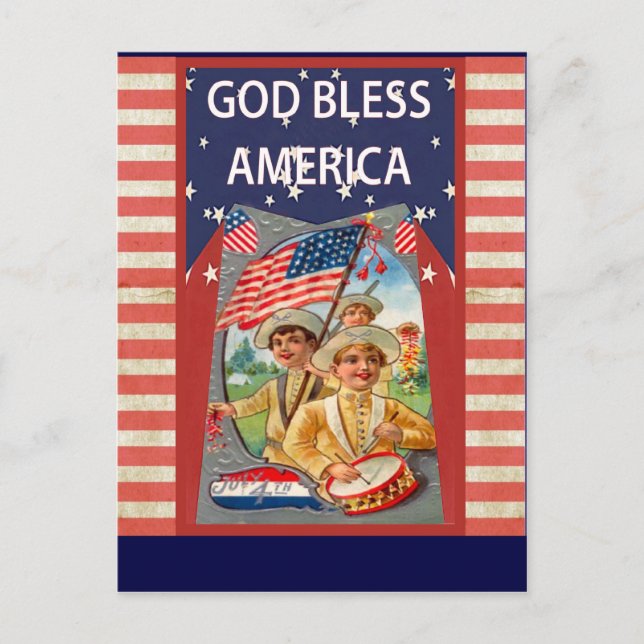 Carte Postale Dieu bénisse l'Amérique avec des enfants patriotes (Devant)