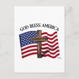 Carte Postale DIEU BÉNISSE L'AMÉRIQUE avec une croix robuste et