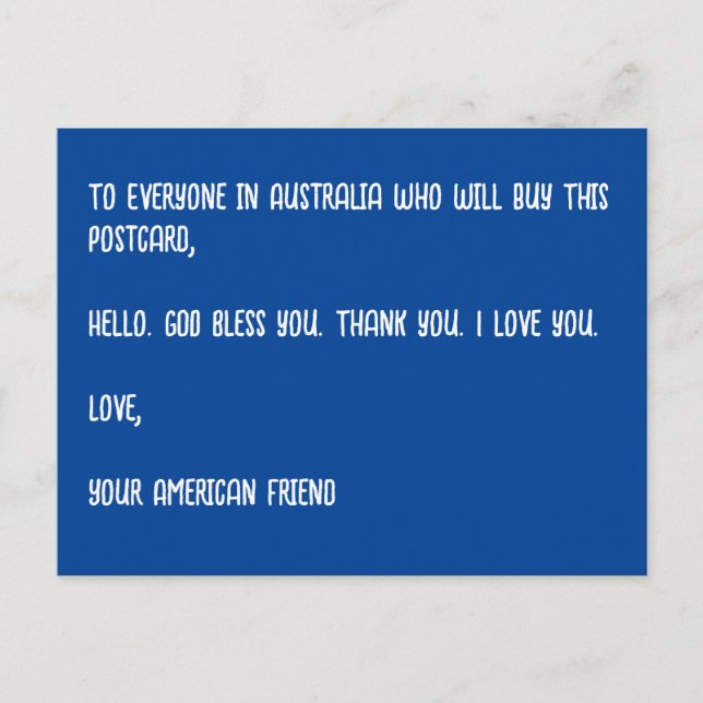 Carte Postale Dieu bénisse l'Australie. Amour, Votre ami américa (Devant)