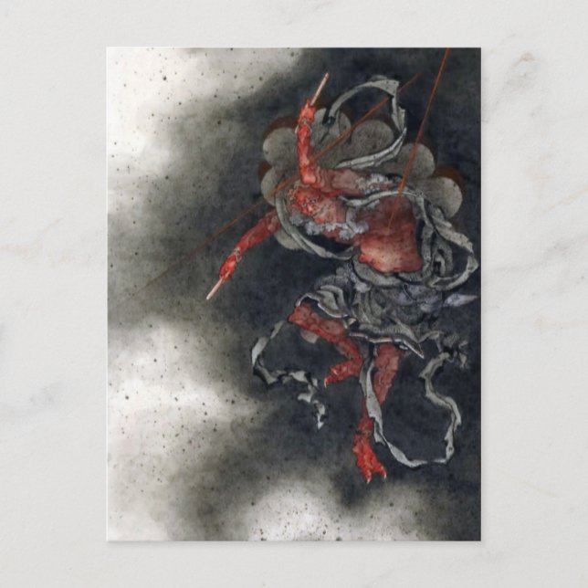 Carte Postale "Dieu du tonnerre" par Hokusai (Devant)