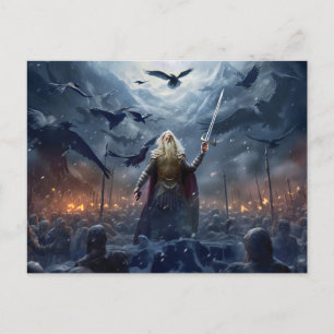 Carte Postale Dieu Odin dirige Einherjer Guerrier d'Asgard