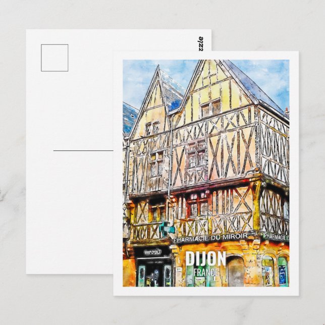 Carte Postale Dijon France Fameux Travel Place Aquarelle (Devant / Derrière)