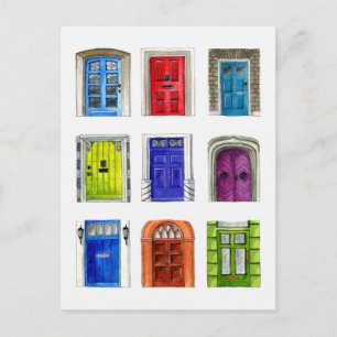 Carte postale d'illustration de portes colorées