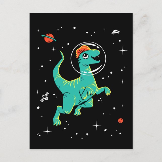 Carte Postale Dilophosaurus turquoise Et Orange Dinos Dans L'Esp (Devant)