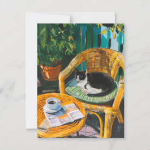Carte Postale Dimanche matin Peinture confortable pour chat et