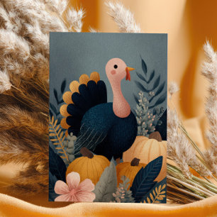 Carte Postale Dinde mignonne avec joyeux Thanksgiving de la réco