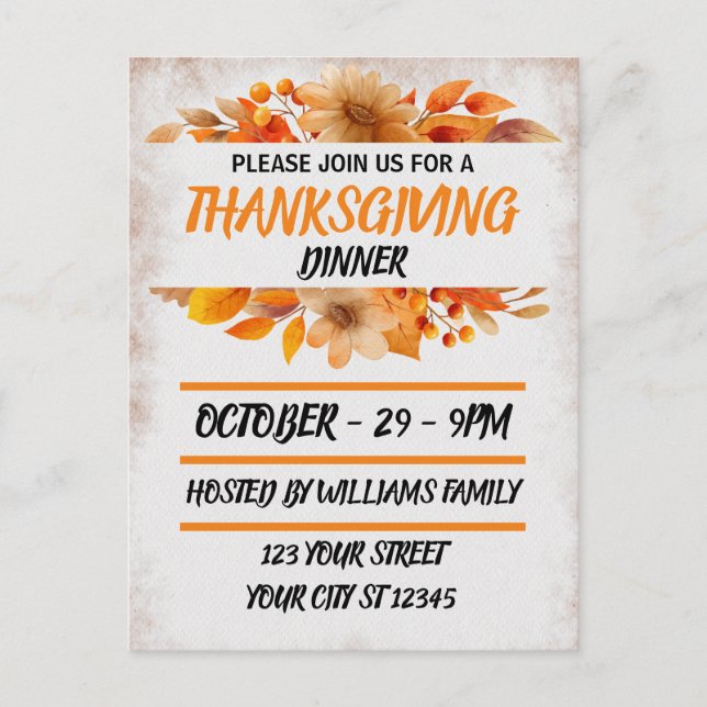 Carte Postale Dîner Botanique Beige Thanksgiving (Devant)