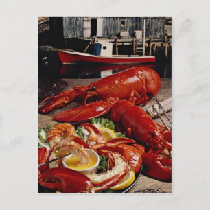 Carte Postale Dîner de langouste fraîche de l'Atlantique au pois