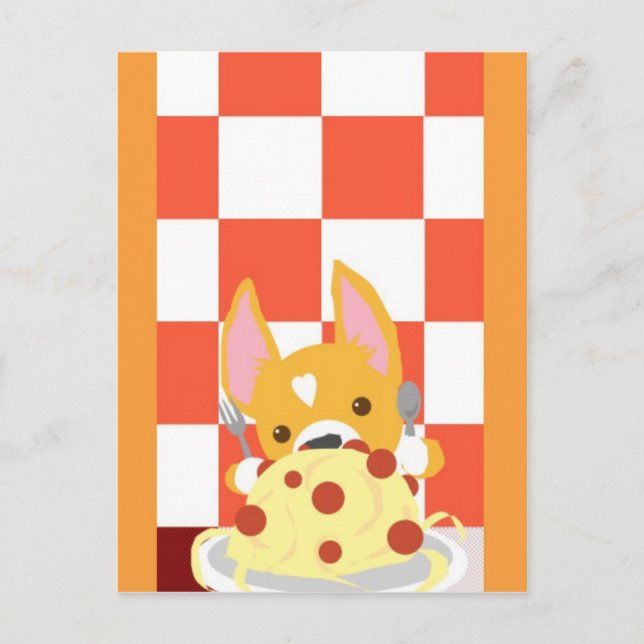 Carte Postale Dîner Spaghetti Corgi (Devant)