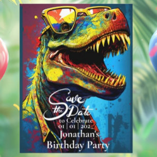 Carte Postale Dino Cool T-Rex Sauvegarder la date