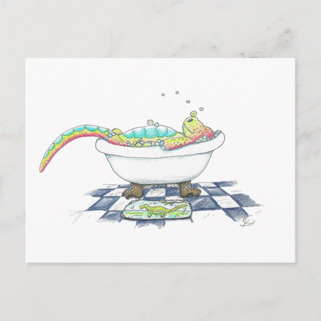 Carte Postale Dino dans le dessin Tub (Devant)