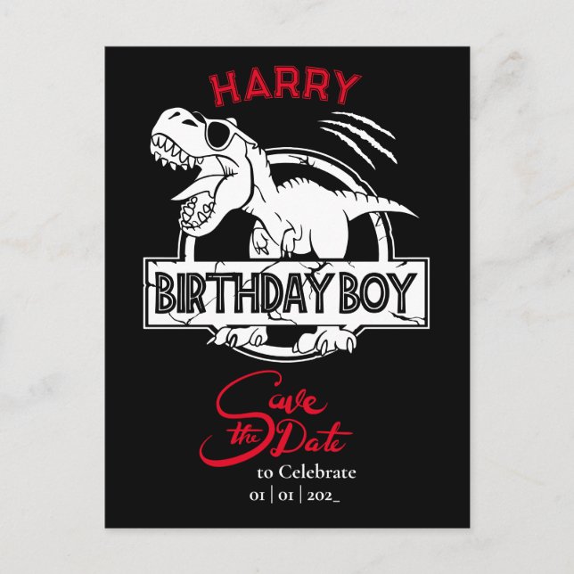 Carte Postale Dino, sauvegardez la date Garçon d'anniversaire (Devant)