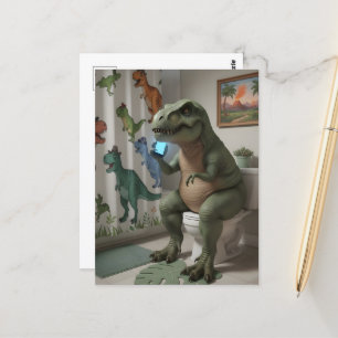 Carte Postale Dino sur téléphone portable sur Toilette