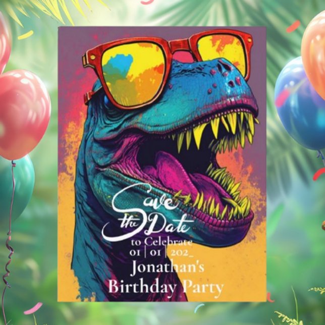 Carte Postale Dinosaur Blue T-Rex Sauvegarder la date  (Make your special day unforgettable with our Dinosaur Blue T-Rex Save the Date postcard!)