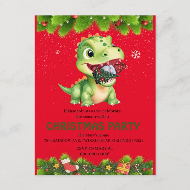 Carte Postale Dinosaur drôle manger Gnome cadeau de fête de Noël (Devant)