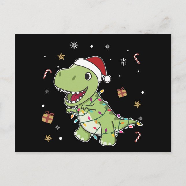 Carte postale Dinosaur Noël Neige hiver T-Rex Dino (Devant)