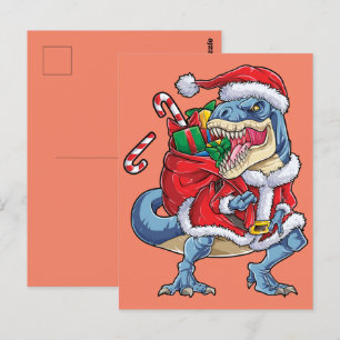 Carte Postale Dinosaur Noël Père Noël T rex Garçons Hommes